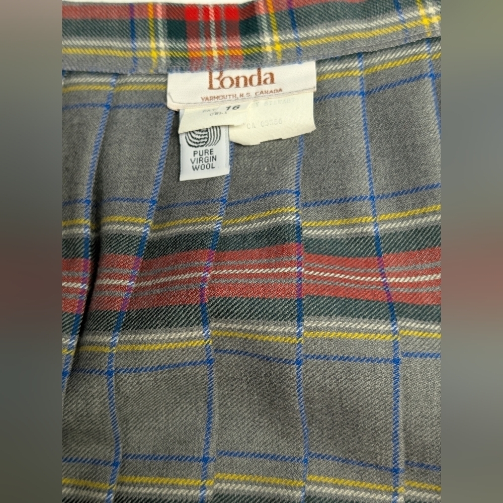 Bonda Wool Kilt Skirt Dress Stewart Tartan Plaid Women’s Size 16 Red Gray - Picture 6 of 6